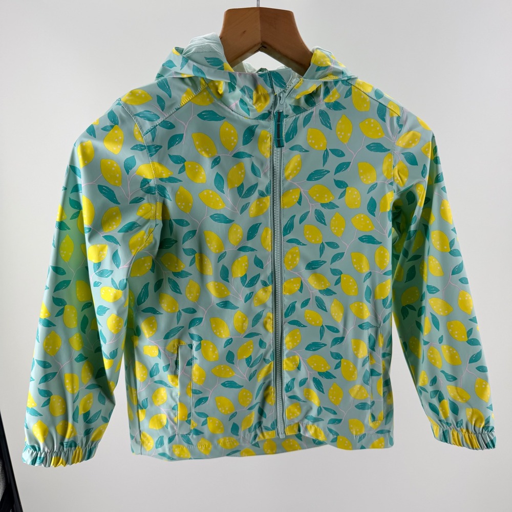 Cat & Jack Girls Lemon Print Windbreaker Hooded Jacket Blue Yellow Size M 8